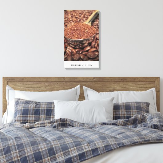 Koffiebonen en verse grond op doek canvas afdruk (Insitu (Slaapkamer))