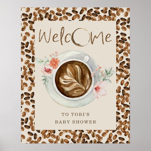 Koffiebonen Floral Baby shower Welkom Poster (Voorkant)