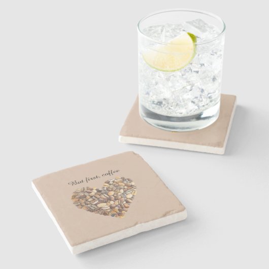 Koffiebonen Hart  Stenen Onderzetter (Zijkant)