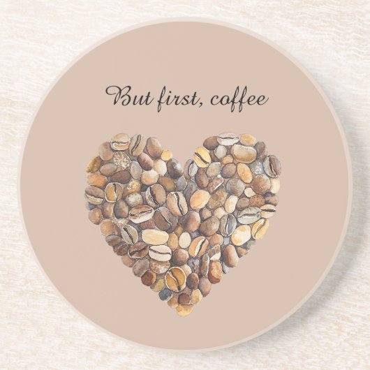 Koffiebonen Hart Zandsteen Onderzetter (Voorkant)