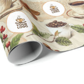  koffiebonen & kopje Pattern Shop Merk Logo Cadeaupapier (Rol Hoek)