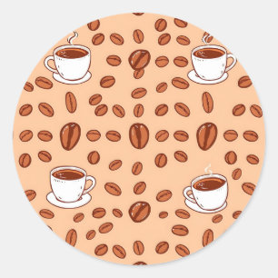 Koffiebonen Kopjes Gezellig Patroon Ronde Sticker