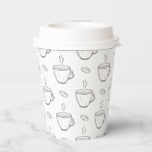 Koffiebonen & kopjes koffie Clean Zwart & Wit Papieren Bekers (Achterkant)