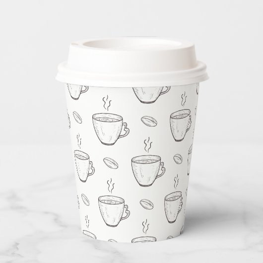 Koffiebonen & kopjes koffie Clean Zwart & Wit Papieren Bekers (Achterkant)