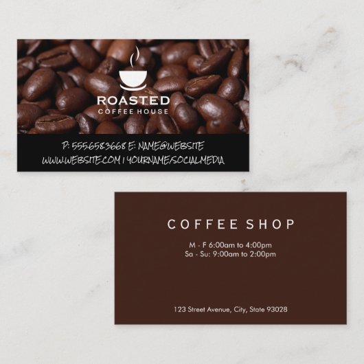 Koffiebonen | Logo koffiekopje Visitekaartje (Voorkant / Achterkant)