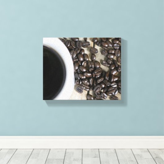 Koffiebonen met een Koffiebeker op een krat van 8  Canvas Afdruk (Insitu (Houten vloer))