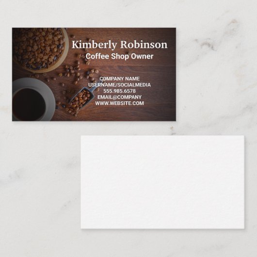 Koffiebonen op houten tafels visitekaartje (Voorkant / Achterkant)