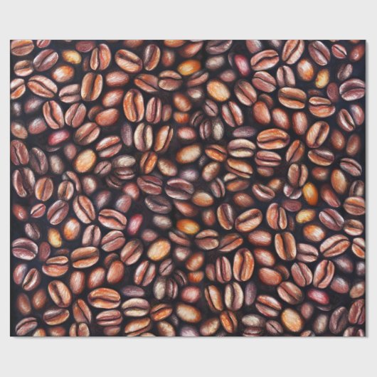 Koffiebonen Potlood Tekenpatroon Roestbruin Cadeaupapier (Vlak)