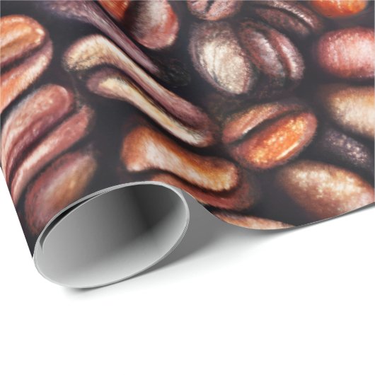 Koffiebonen Potlood Tekenpatroon Roestbruin Cadeaupapier (Rol Hoek)