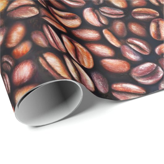 Koffiebonen Potlood Tekenpatroon Roestbruin Cadeaupapier (Rol Hoek)