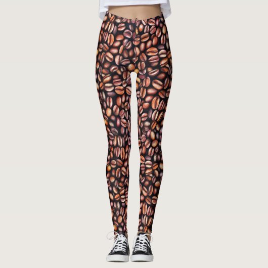 Koffiebonen potloodtrekpatroon bijtend bruin leggings (Voorkant)