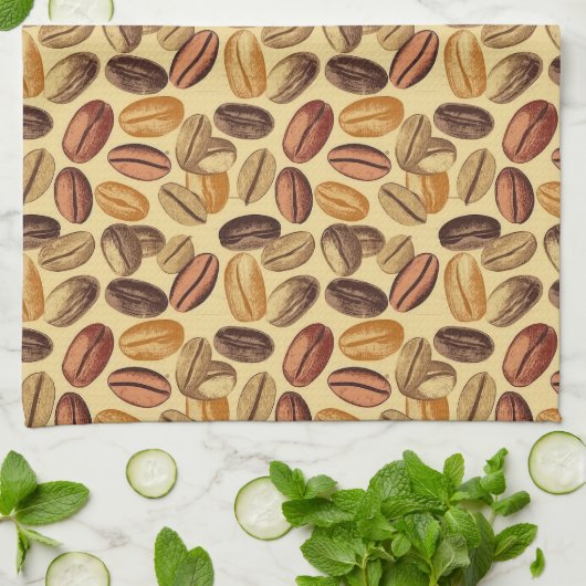 Koffiebonen rustiek patroon NO2 Theedoek (Gevouwen)