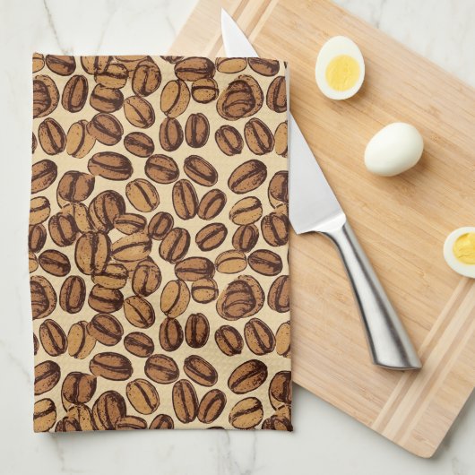 Koffiebonen rustiek  Patroon No4 Theedoek (Quarter Fold)