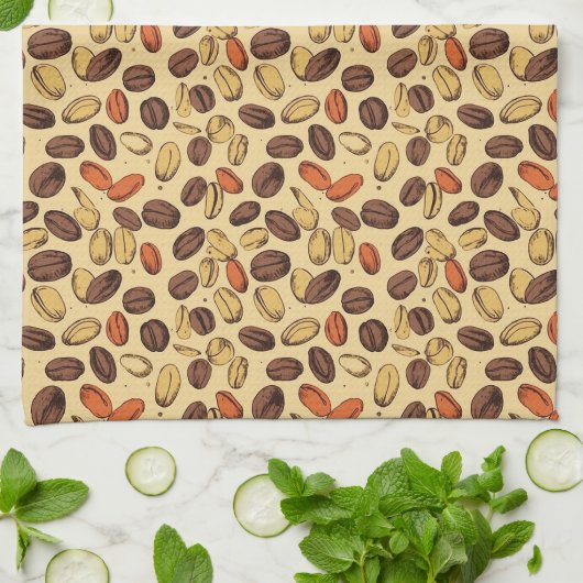 Koffiebonen rustiek Patroon No5 Theedoek (Gevouwen)