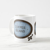 Koffiebonen tekenen in blauw en bruin koffiemok (Voorkant links)
