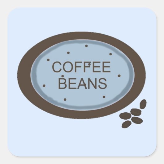 Koffiebonen tekenen in blauw en bruin vierkante sticker (Voorkant)
