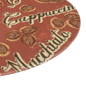 Koffiebonen: typografie patroon. snijplank (Hoek)