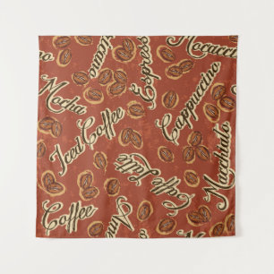 Koffiebonen: typografie patroon. wandkleed