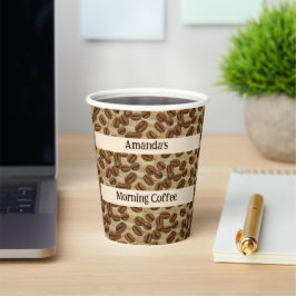 Koffiebonen Waterverf Patroon Gepersonaliseerd Papieren Bekers