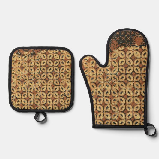 Koffieboon aardachtig boho rustiek ovenwant & pannenlap set (Voorkant)