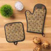Koffieboon aardachtig boho rustiek ovenwant & pannenlap set (Top down)