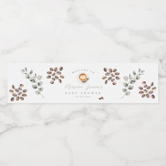 Koffieboon babyshower waterfles etiket (Enkel label)