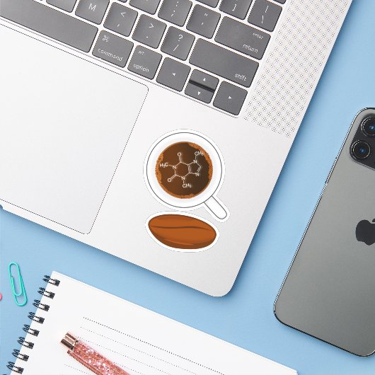Koffieboon moleculaire structuur - Cafeïne Formule Sticker (Laptop met iPhone)
