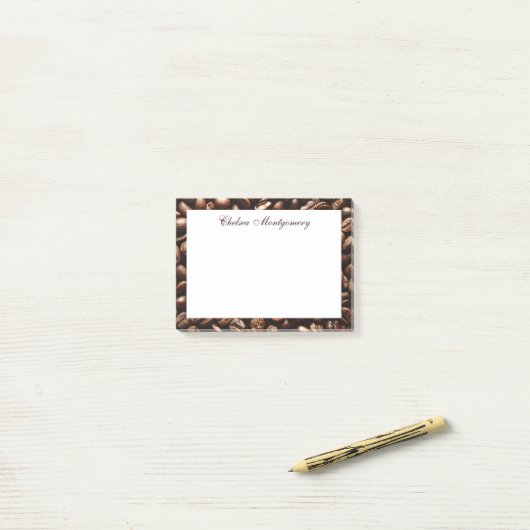 Koffieboon patroon gepersonaliseerd post-it® notes (Op bureau)