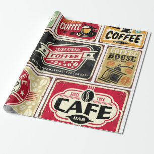 Koffieborden en labels collectie. Retro en vint Cadeaupapier