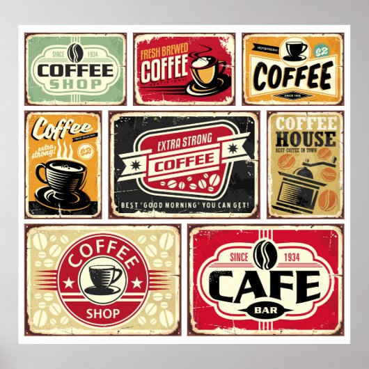Koffieborden en labels collectie. Retro en vint Poster (Voorkant)