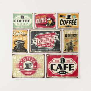 Koffieborden en labels collectie. Retro en vint Wandkleed