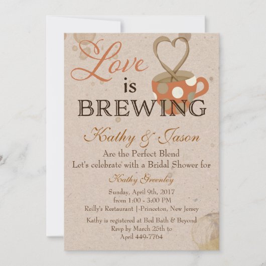 Koffiebridal Shower-uitnodiging Kaart (Voorkant)