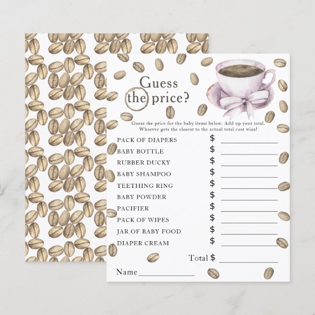 Koffiebrouwen baby shower Prijs Raden Spel (Voorkant / Achterkant)