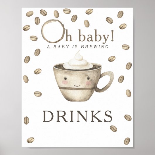 Koffiebrouwen babyshower drankjes poster (Voorkant)