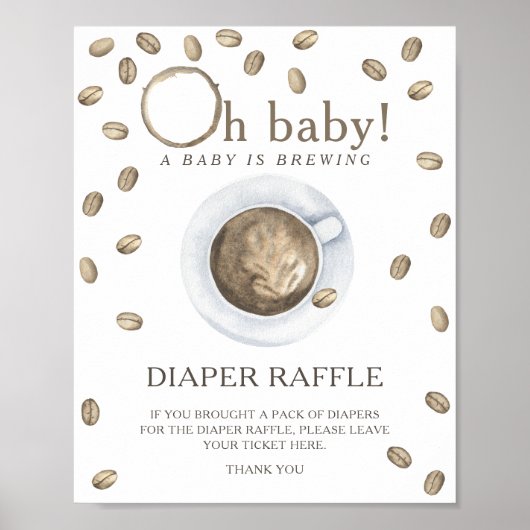Koffiebrouwen babyshower - luierraffleposter poster (Voorkant)