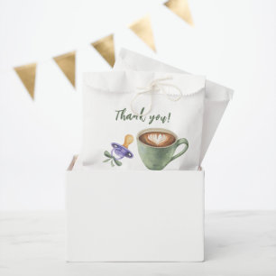 Koffiebrouwende fopspeen met groene strik baby sho bedankzakje