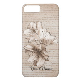 Koffiebruin Geïllustreerde Bloembloem + Jouw naam Case-Mate iPhone Case