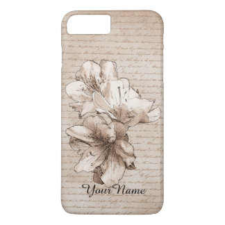 Koffiebruin Geïllustreerde Bloembloem + Jouw naam Case-Mate iPhone Case