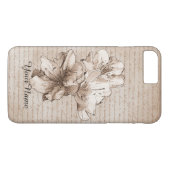 Koffiebruin Geïllustreerde Bloembloem + Jouw naam Case-Mate iPhone Case (Achterkant (Horizontaal))