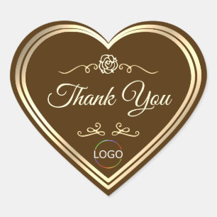 Koffiebruin met gouden Lijst en Logo Dank u Hart Sticker