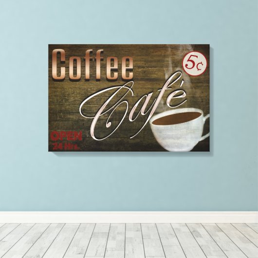 KOFFIECAFÉ' TEKEN - 24 X 16 WIKKELDOEK CANVAS AFDRUK (Insitu (Houten vloer))