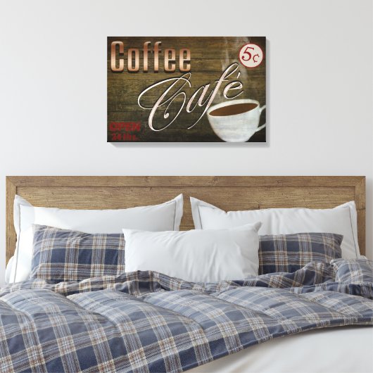 KOFFIECAFÉ' TEKEN - 24 X 16 WIKKELDOEK CANVAS AFDRUK (Insitu (Slaapkamer))