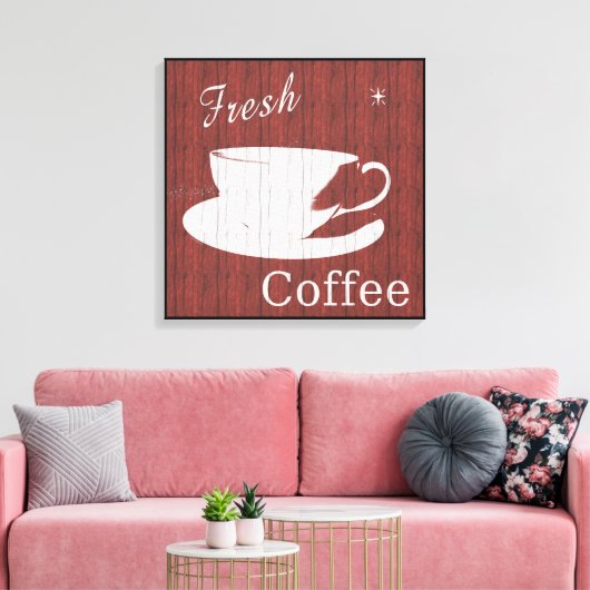 Koffiecanvas met weed - rood canvas afdruk (Insitu (Woonkamer))