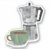 Koffiecombino (moka pot en kopje) sticker (Voorkant)