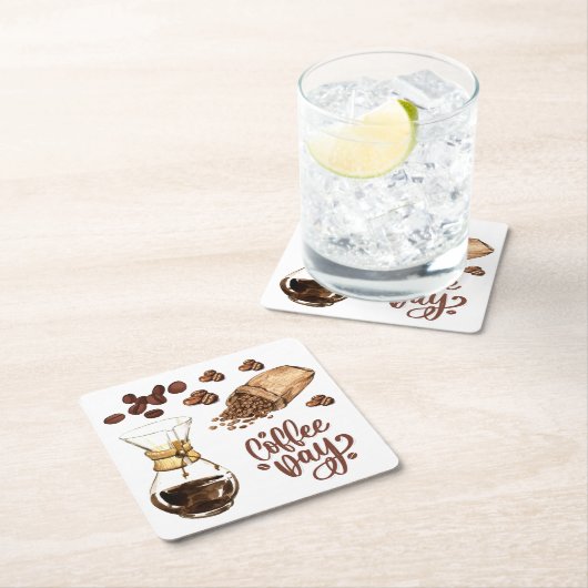 Koffiedag Koele rustieke bruine Espresso Wit Kartonnen Onderzetters (Insitu)