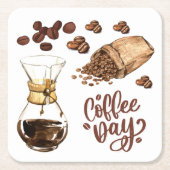 Koffiedag Koele rustieke bruine Espresso Wit Kartonnen Onderzetters (Voorkant)