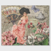 Koffiedame Victoriaanse vrouw roze rijke japon Cadeaupapier (Vlak)