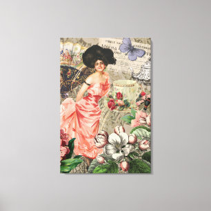 Koffiedame Victoriaanse vrouw roze rijke japon Canvas Afdruk