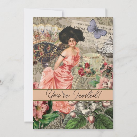 Koffiedame Victoriaanse vrouw roze rijke japon Kaart (Voorkant)