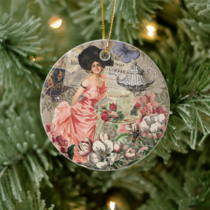Koffiedame Victoriaanse vrouw roze rijke japon Keramisch Ornament